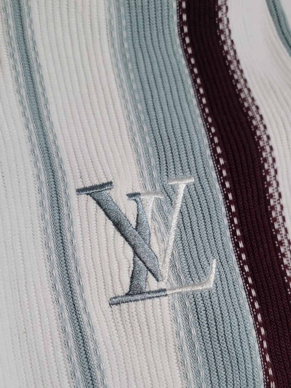 Louis Vuitton Striped Knit Athletic Shorts in Light Blue, White and Black - Picture 3 of 6